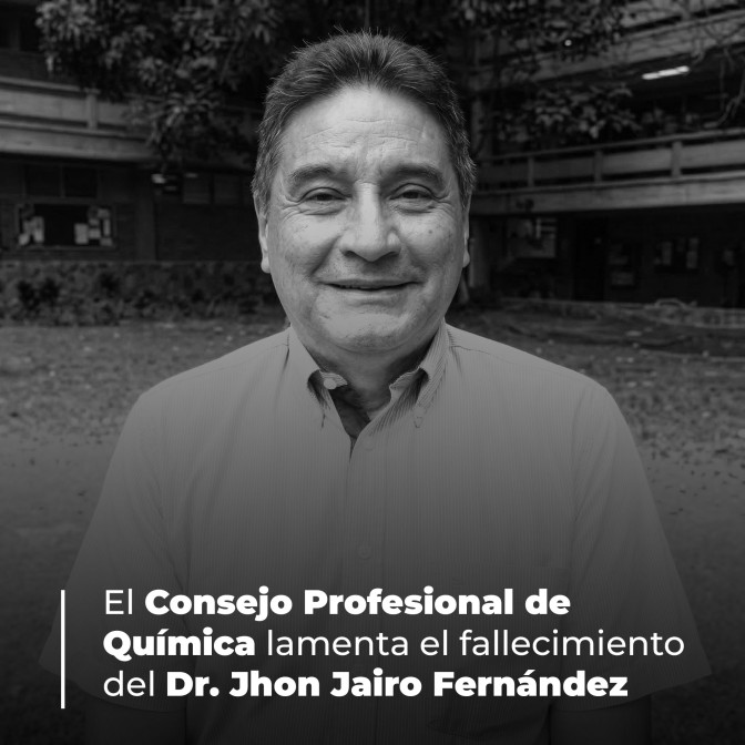 Imagen conmemorativa del Dr. Jhon Jairo Fernández, con mensaje del Consejo Profesional de Química lamentando su fallecimiento.